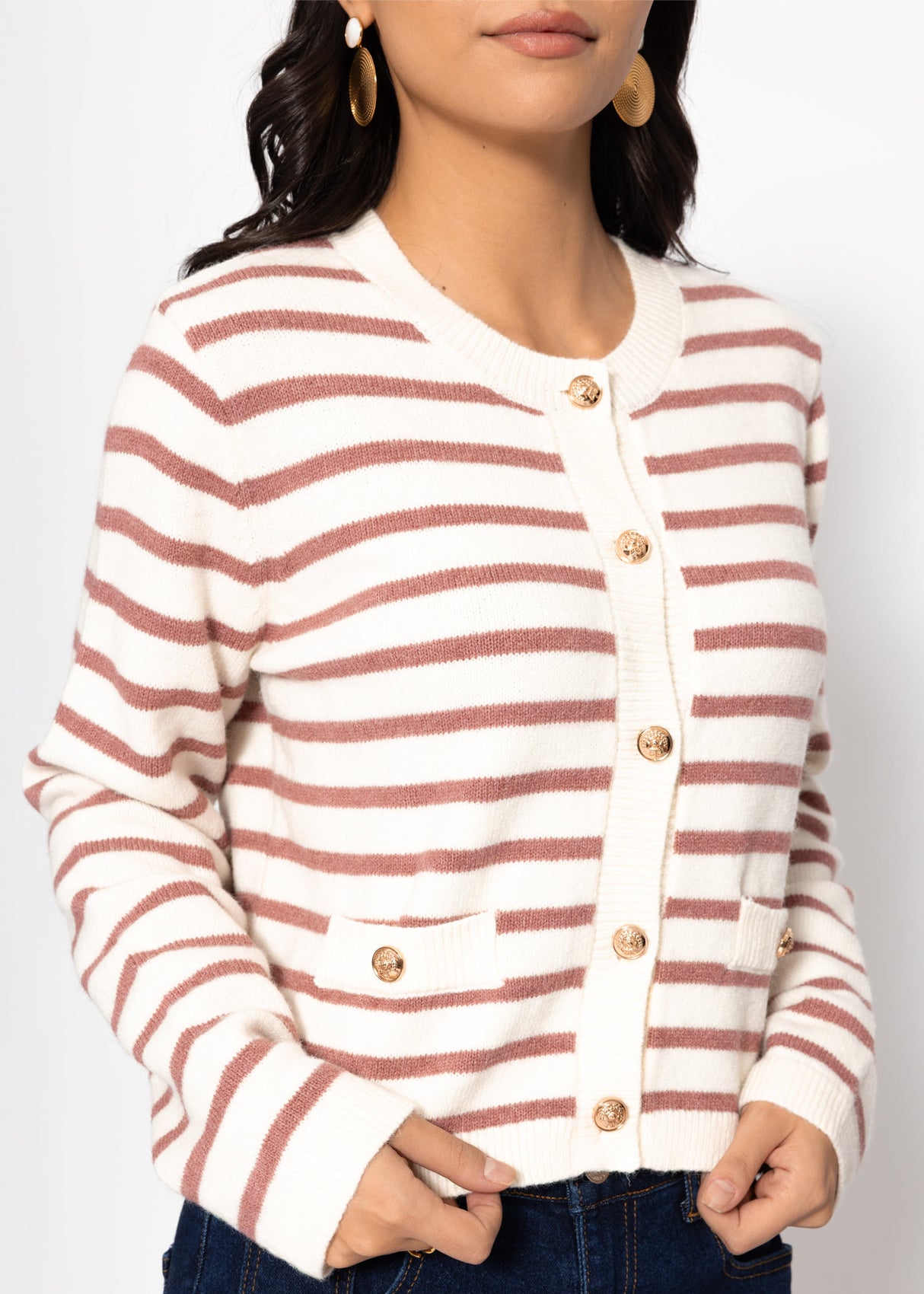 Elegante Strickjacke mit Streifenmuster - offwhite