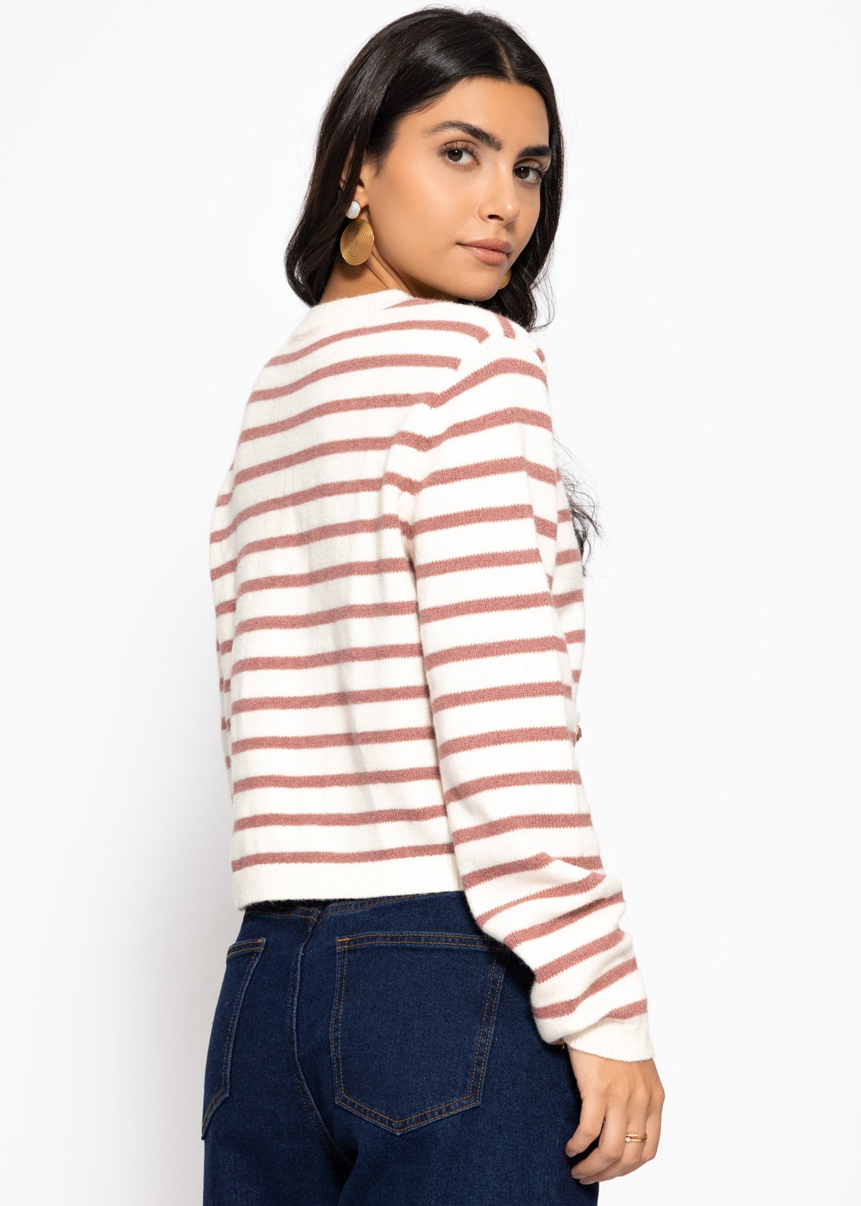 Elegante Strickjacke mit Streifenmuster - offwhite