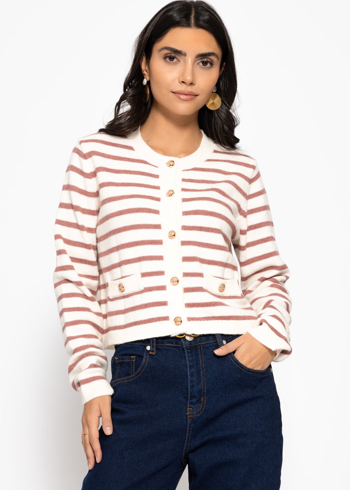 Elegante Strickjacke mit Streifenmuster - offwhite