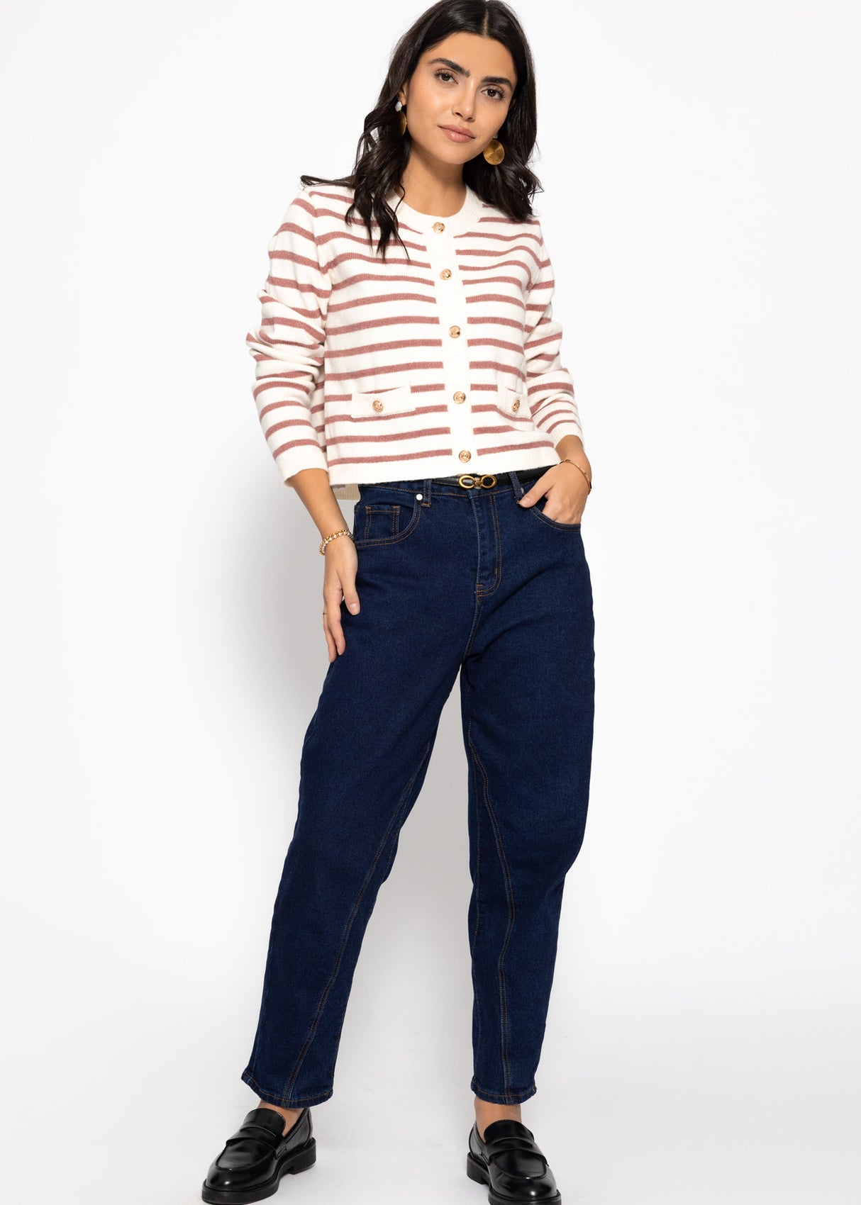 Elegante Strickjacke mit Streifenmuster - offwhite