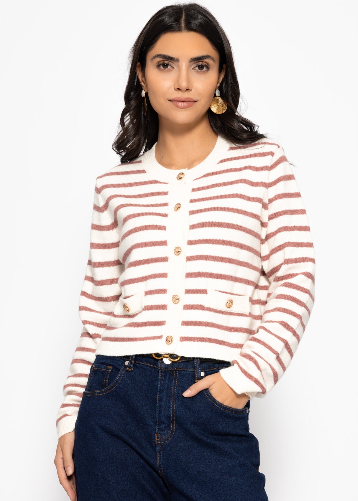 Elegante Strickjacke mit Streifenmuster - offwhite