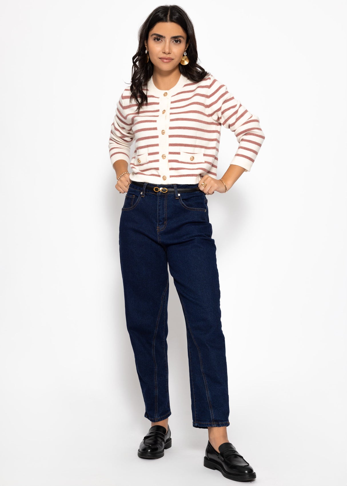 Elegante Strickjacke mit Streifenmuster - offwhite