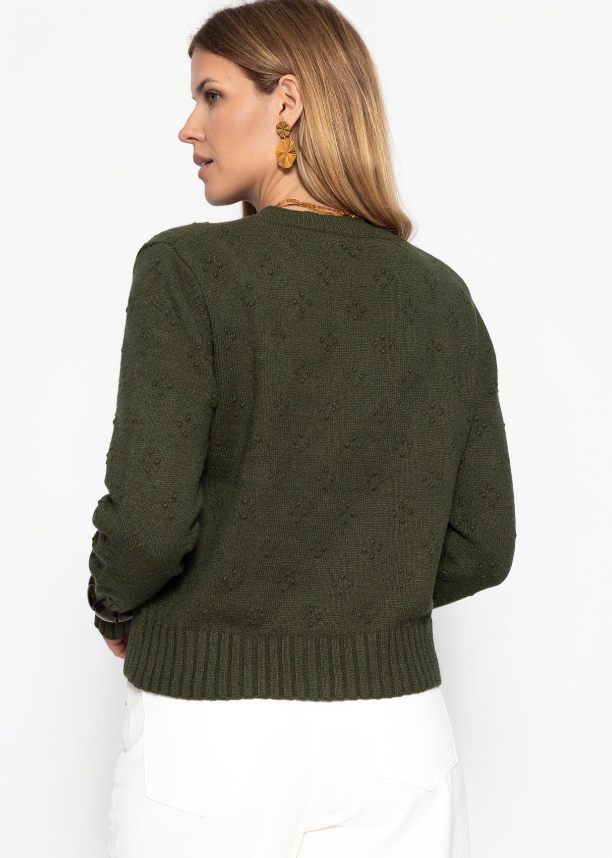Feinstrickpullover mit Strukturmuster - grün