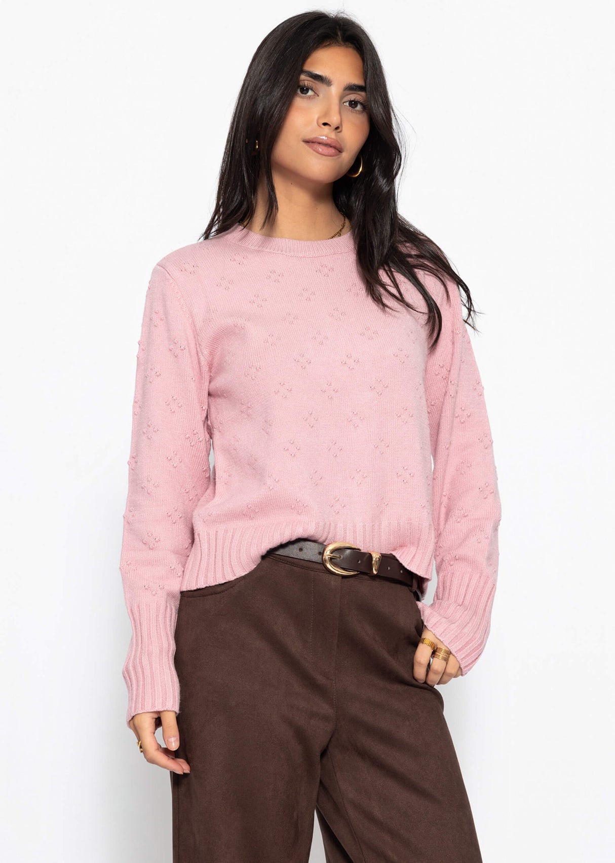 Feinstrickpullover mit Strukturmuster - rosa