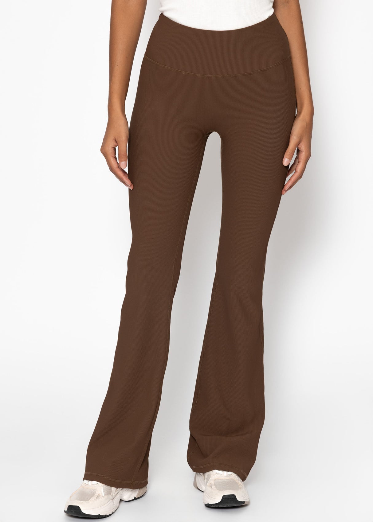 Flare Leggings mit Rippstruktur - braun