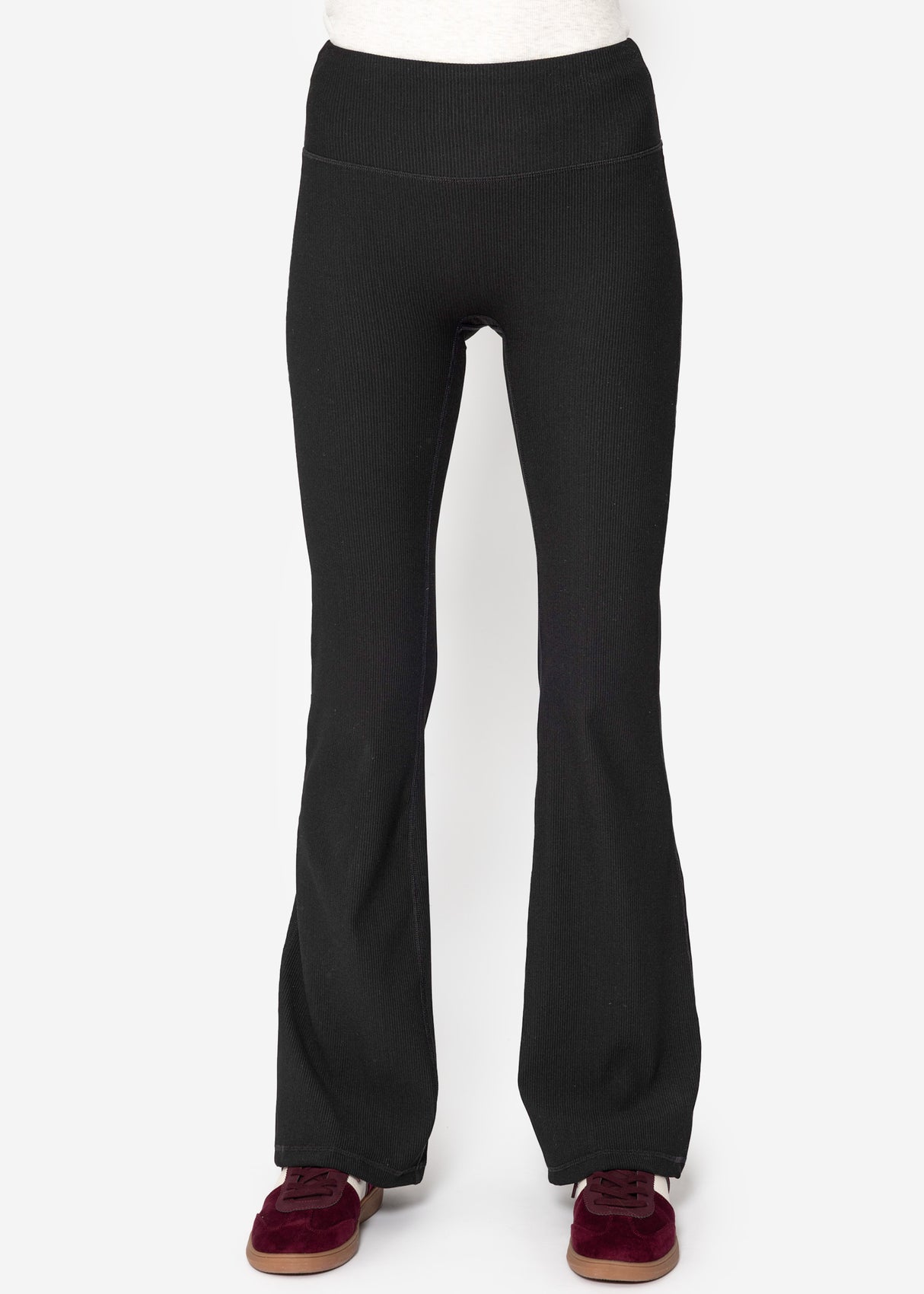 Flare Leggings mit Rippstruktur - schwarz