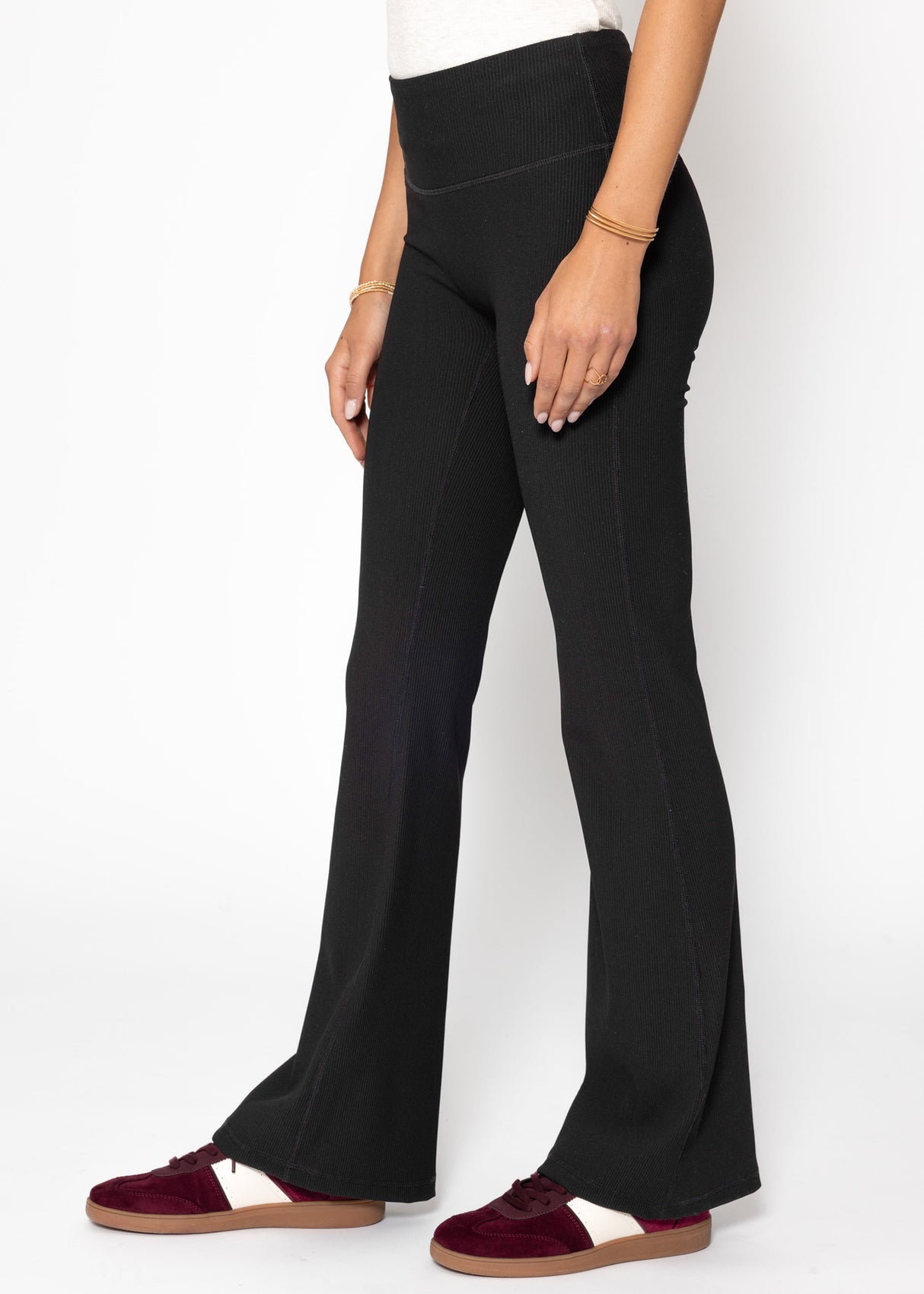Flare Leggings mit Rippstruktur - schwarz