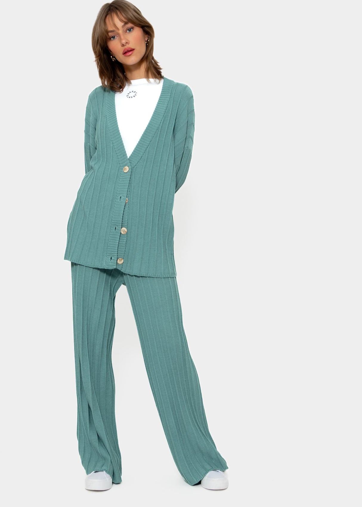 Flowing cardigan with ribbed structure - green