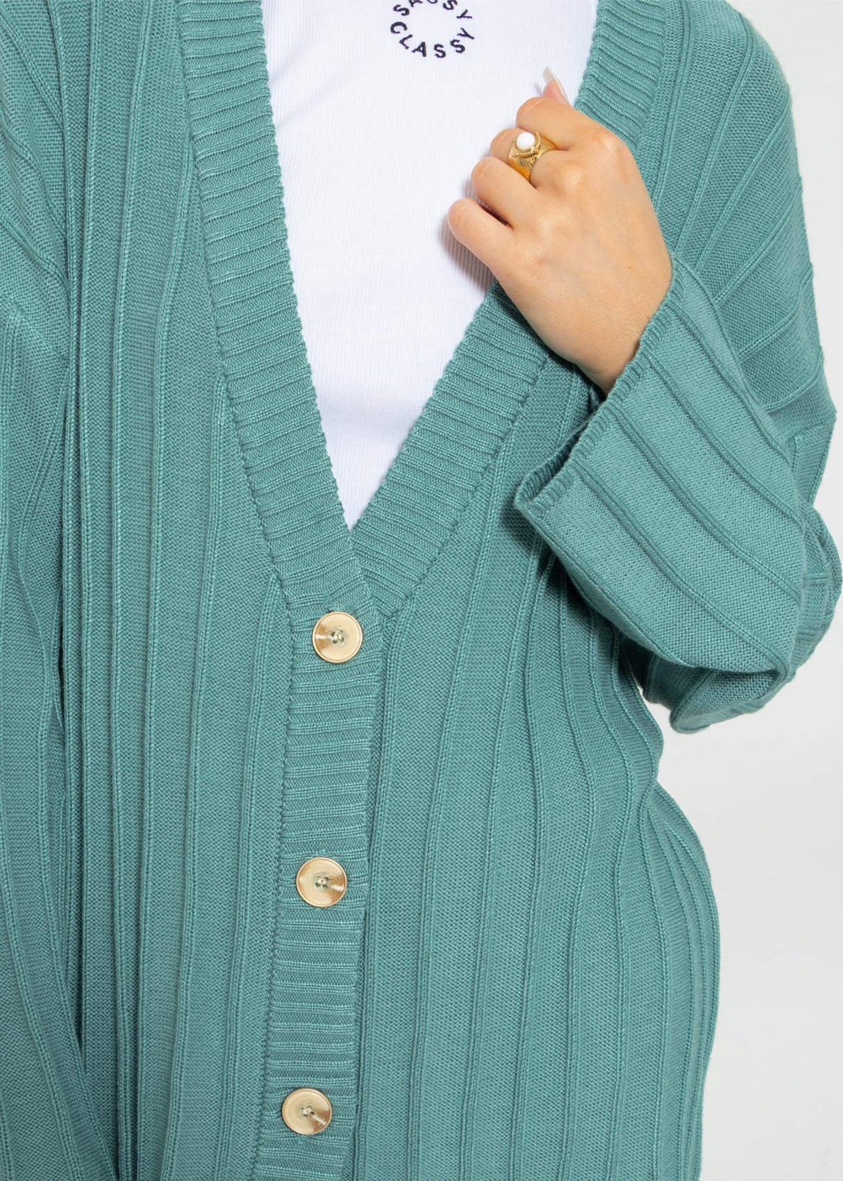 Flowing cardigan with ribbed structure - green