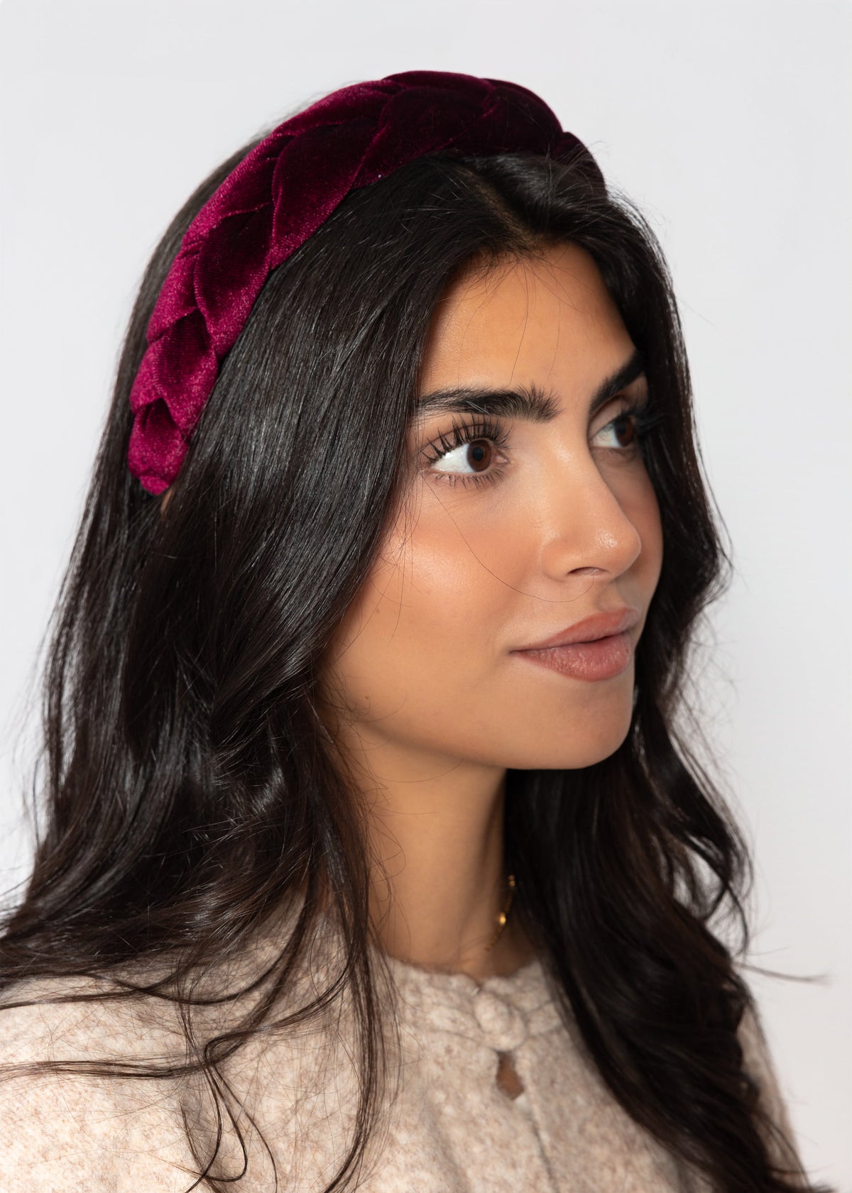 Braided velvet headband - burgundy