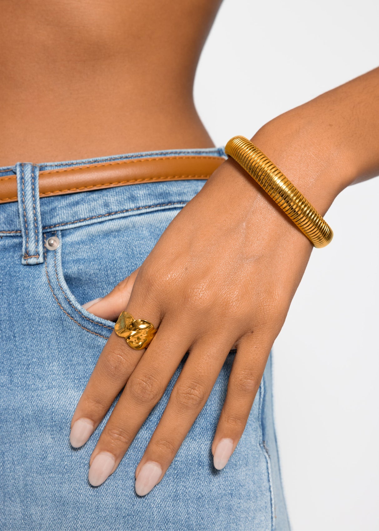 Gerilltes Armband breit - gold