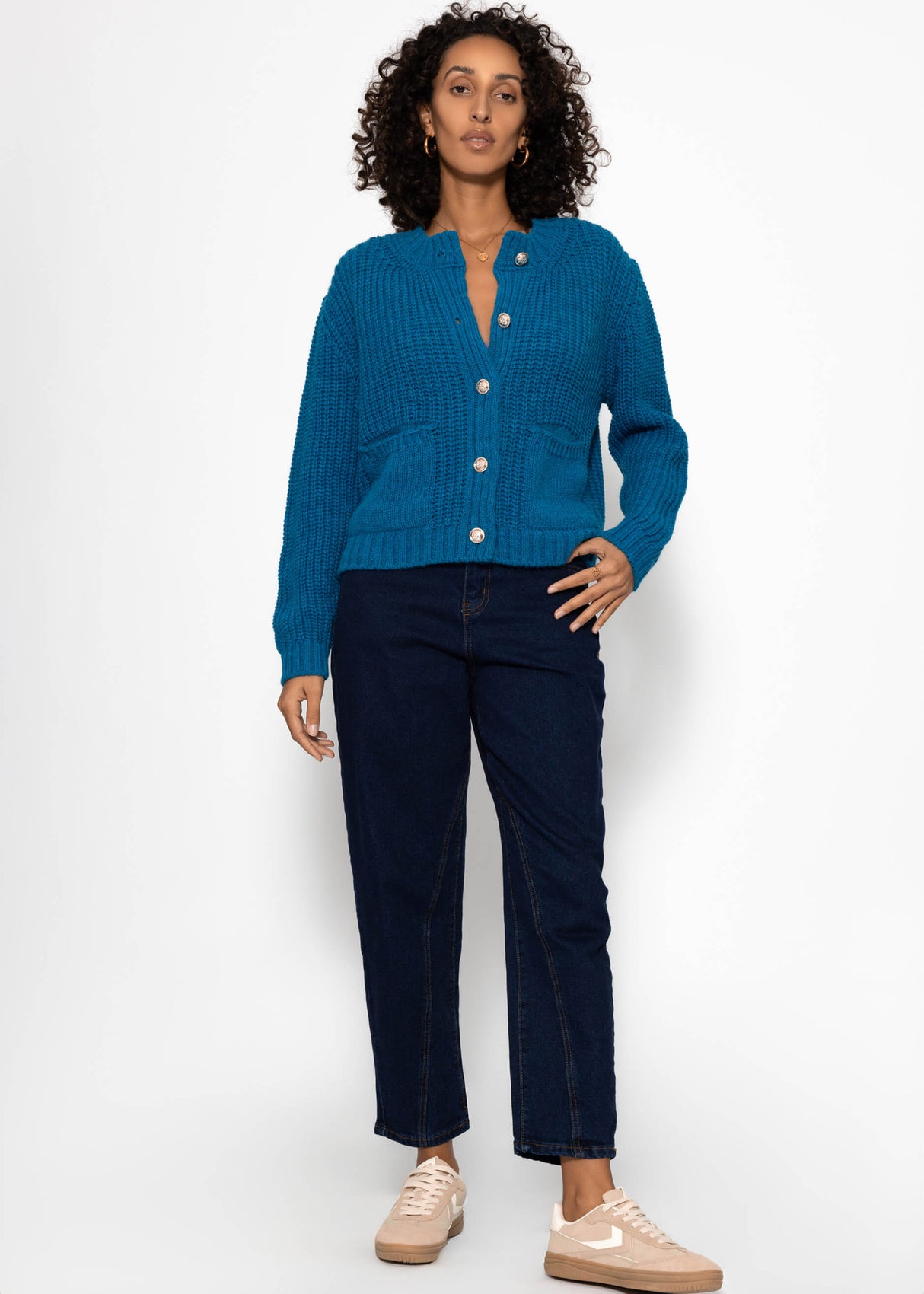 Gerippter Cardigan mit Taschen - petrol