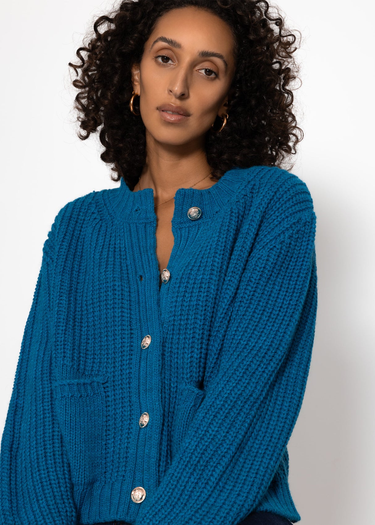 Gerippter Cardigan mit Taschen - petrol