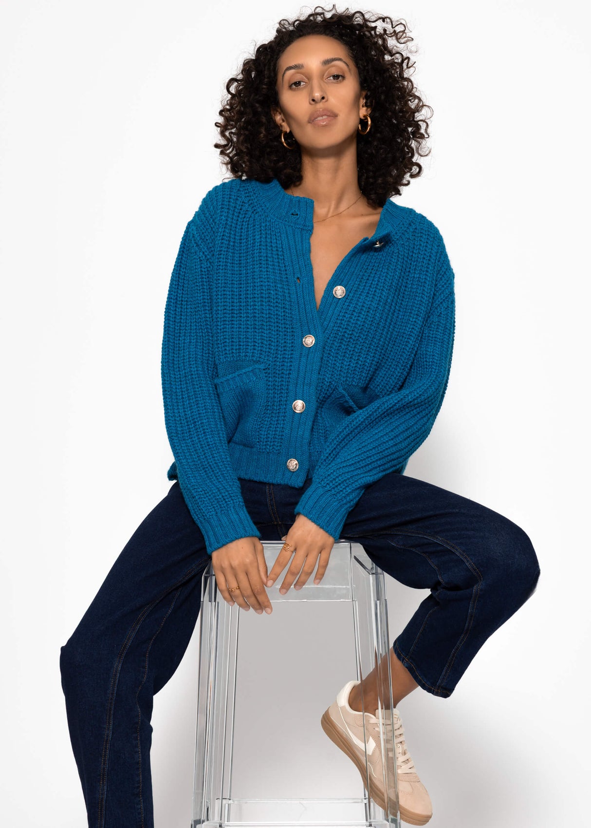 Gerippter Cardigan mit Taschen - petrol