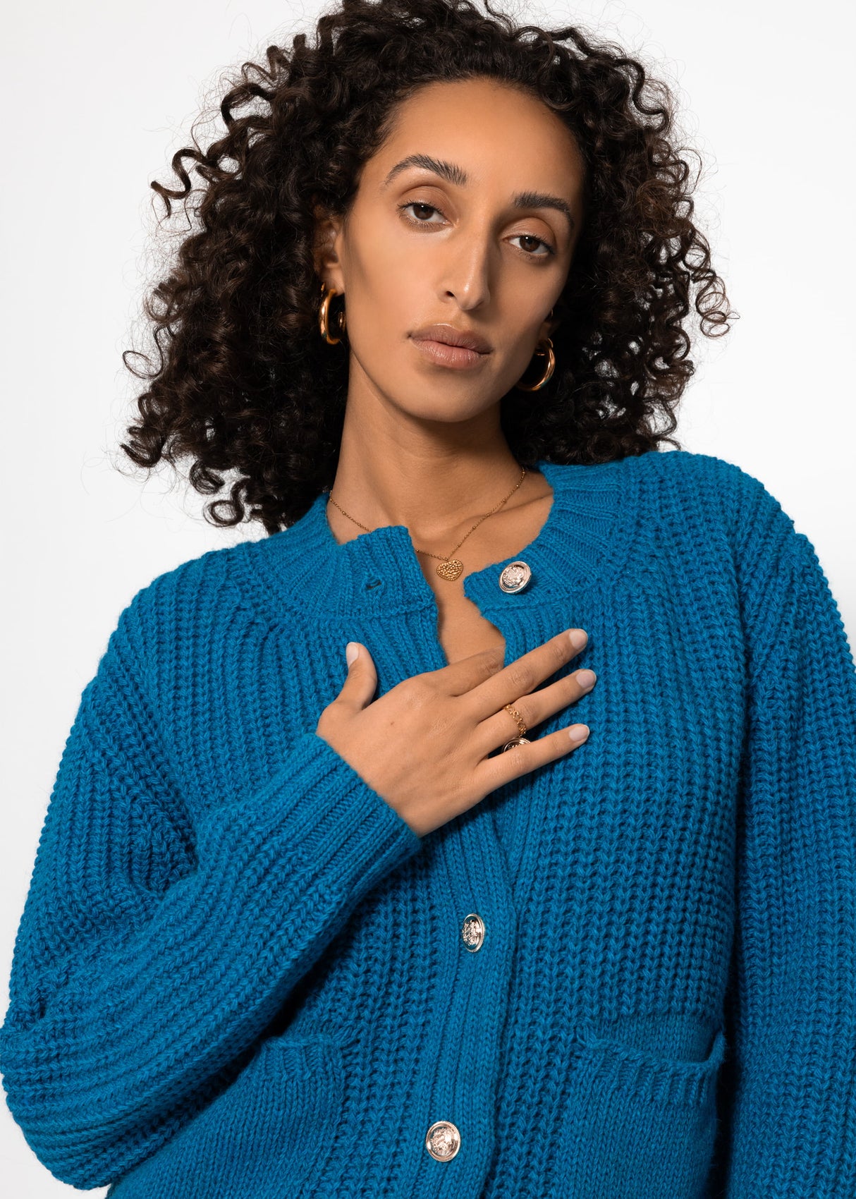 Gerippter Cardigan mit Taschen - petrol