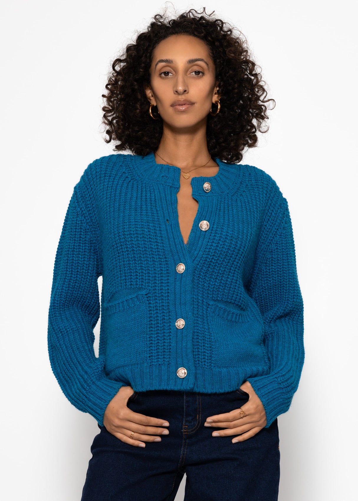 Gerippter Cardigan mit Taschen - petrol