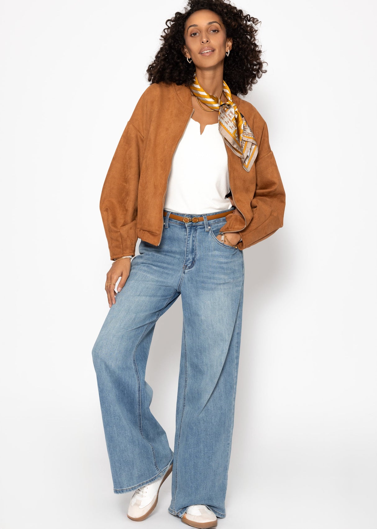 Geripptes Langarmshirt - offwhite