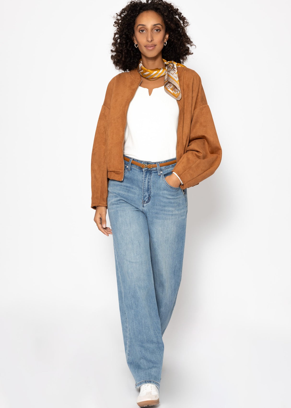 Geripptes Langarmshirt - offwhite