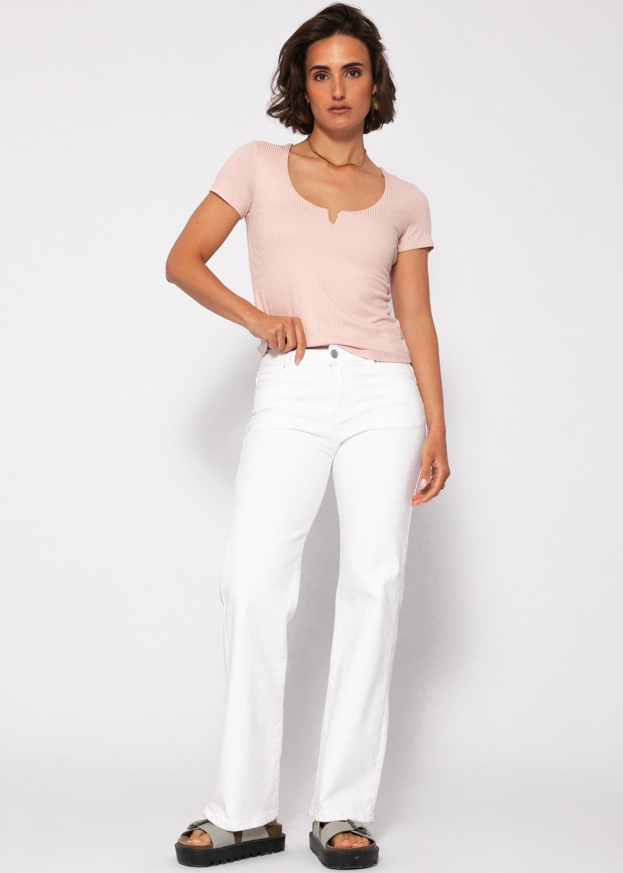 Geripptes T-Shirt - altrosa