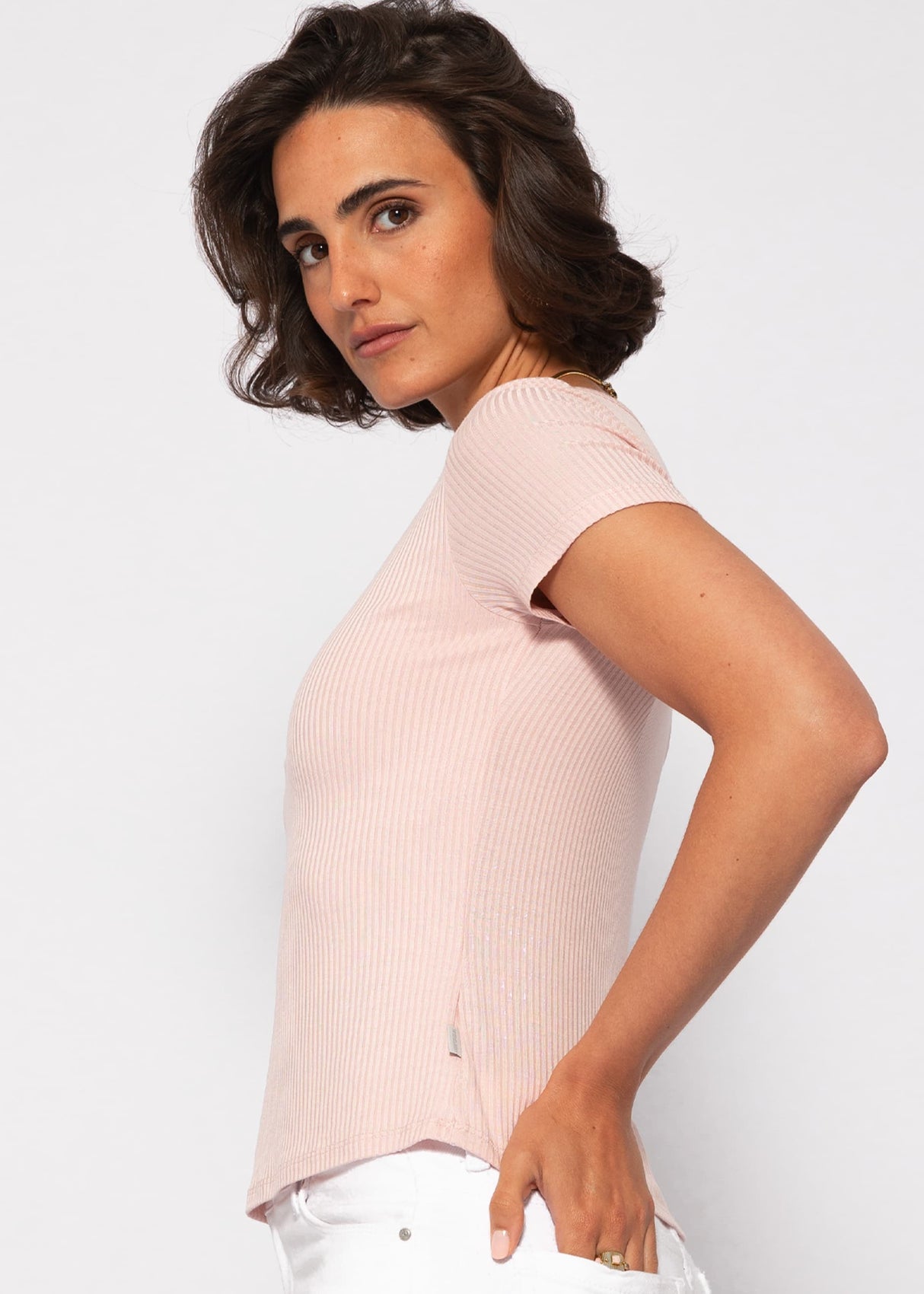 Geripptes T-Shirt - altrosa