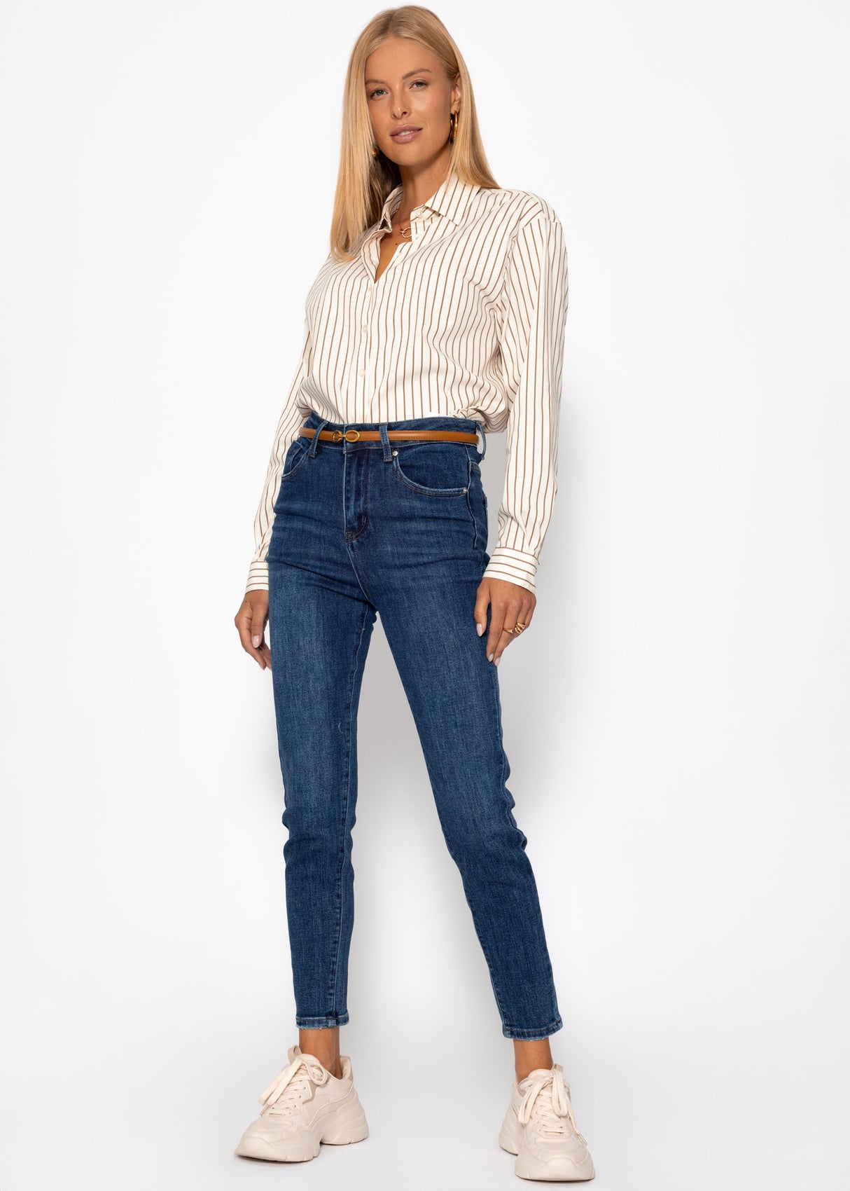 Gestreifte Hemdbluse - beige