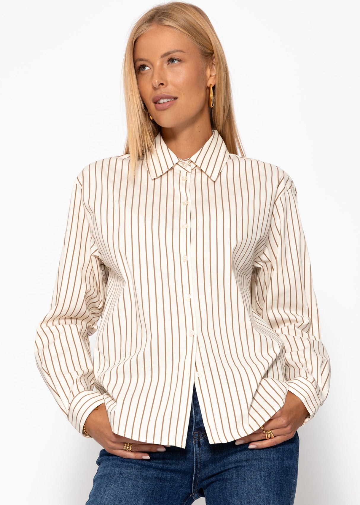 Gestreifte Hemdbluse - beige