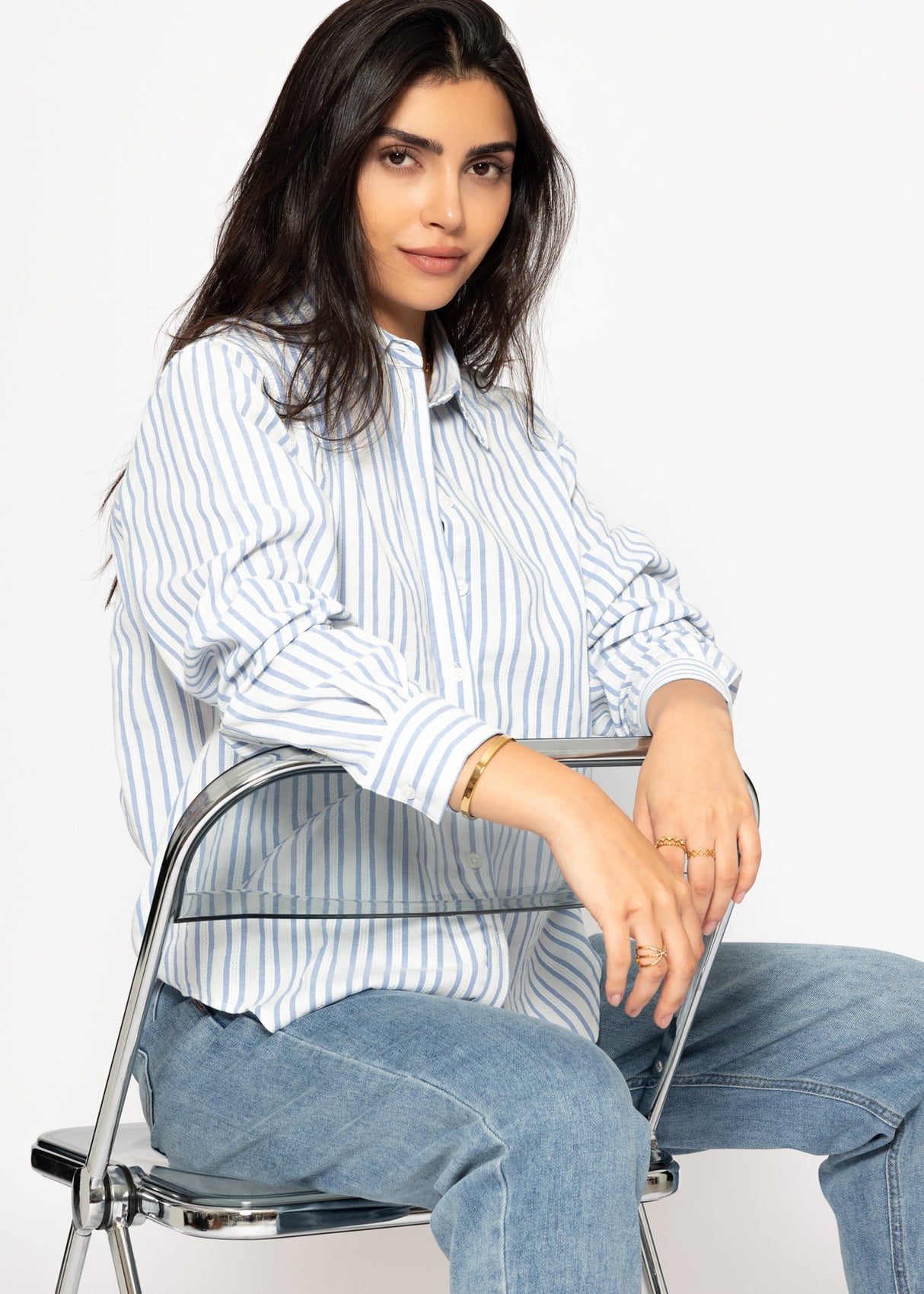 Gestreifte Hemdbluse - blau