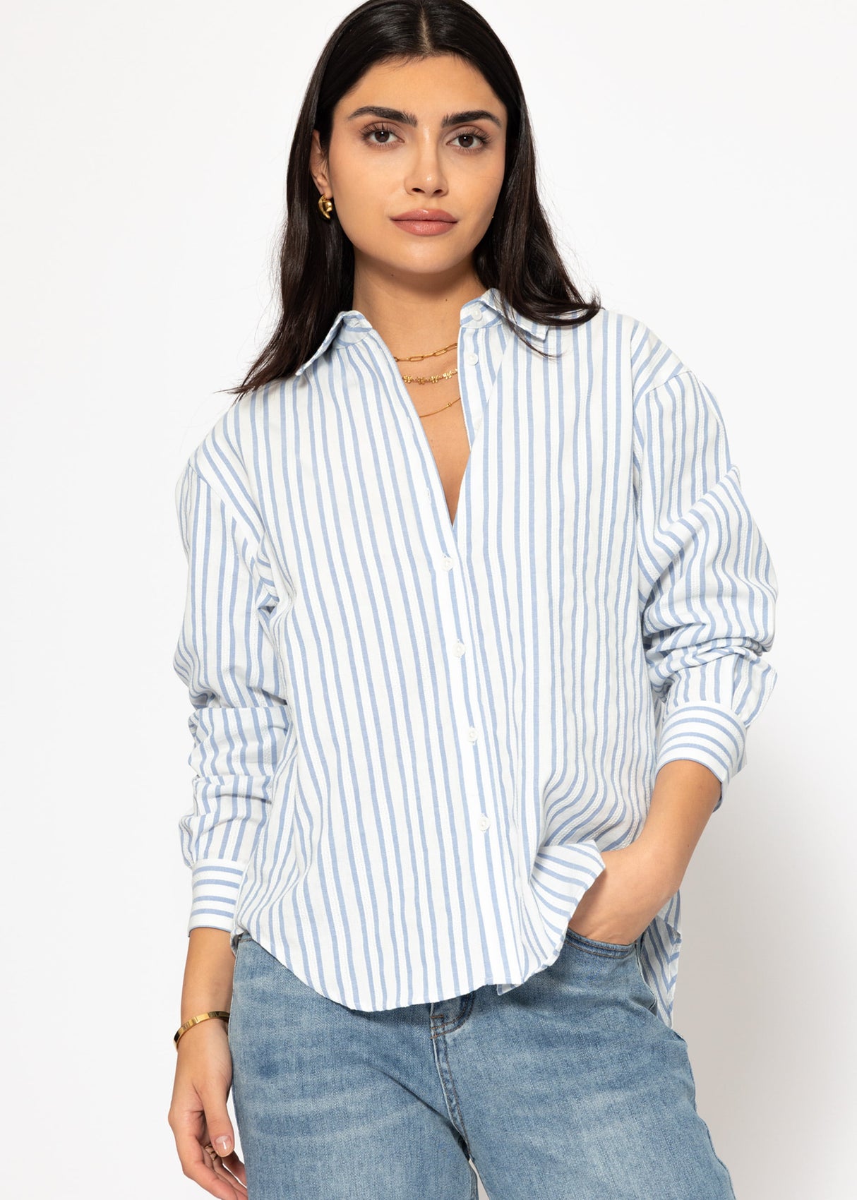 Gestreifte Hemdbluse - blau