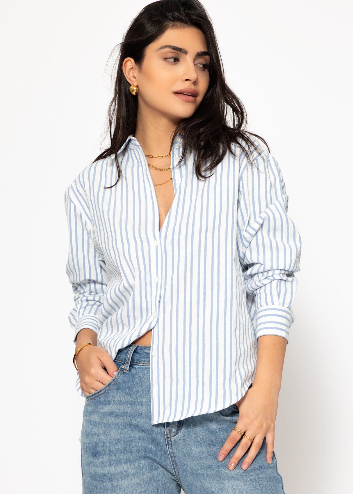 Gestreifte Hemdbluse - blau