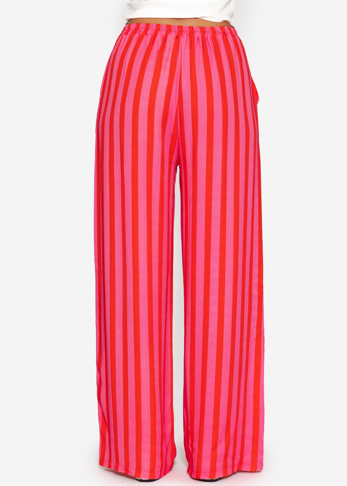 Gestreifte Hose mit weitem Bein - pink