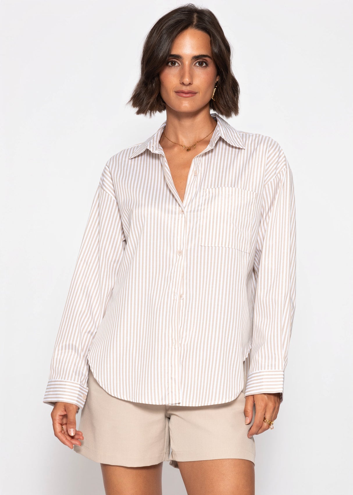 sassyclassy Gestreifte Oversize Bluse - beige