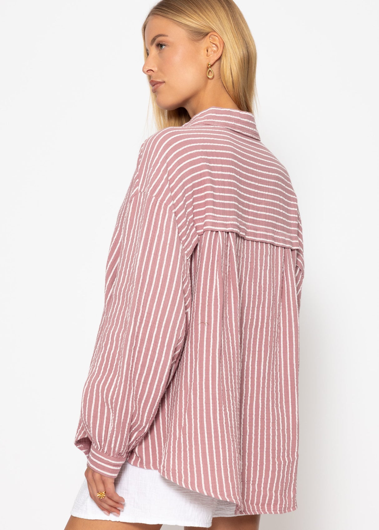 Gestreifte oversize Musselin Bluse - altrosa