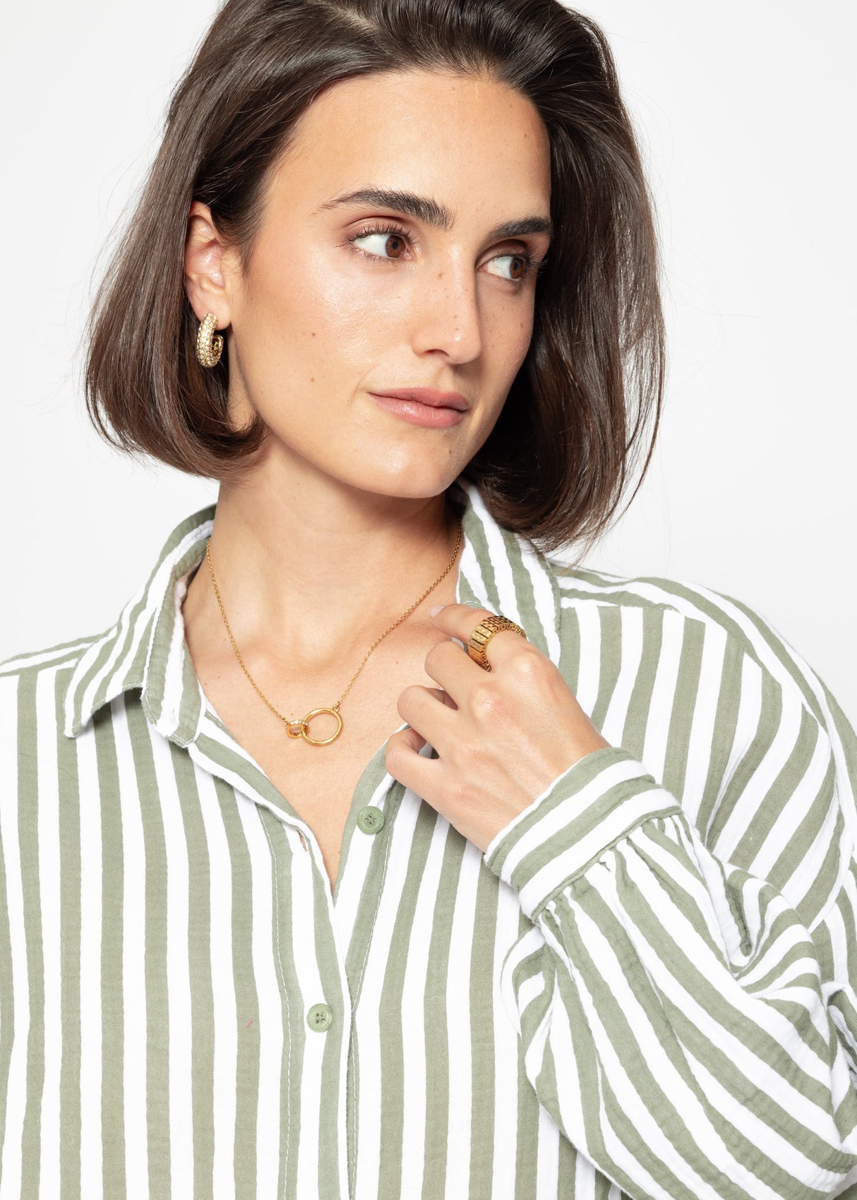 Striped oversize musselin blouse - khaki