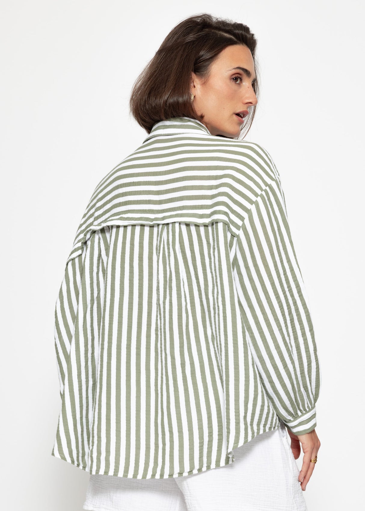 Striped oversize musselin blouse - khaki