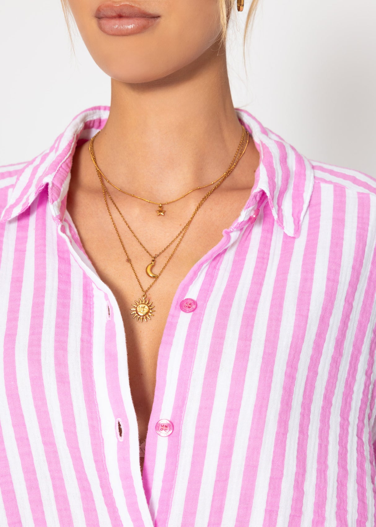 Gestreifte Oversize Musselin Bluse - rosa