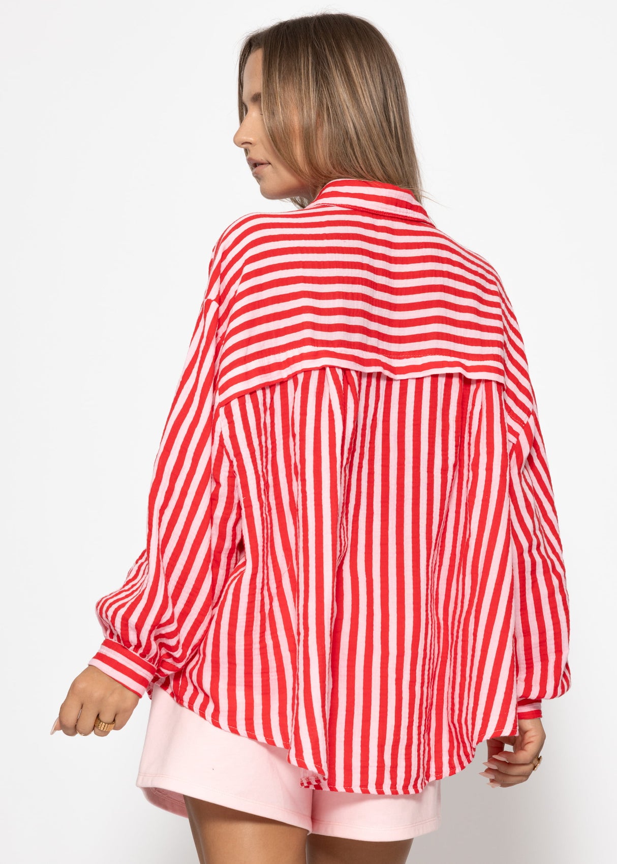 Striped oversize musselin blouse - red -pink