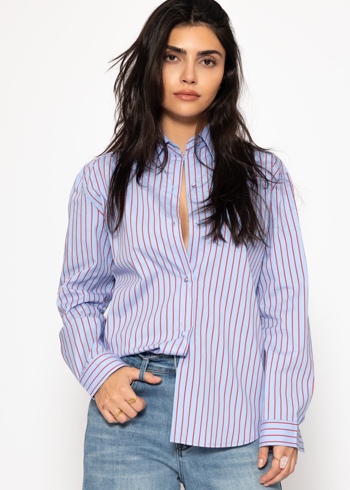 Striped bow blouse - blue