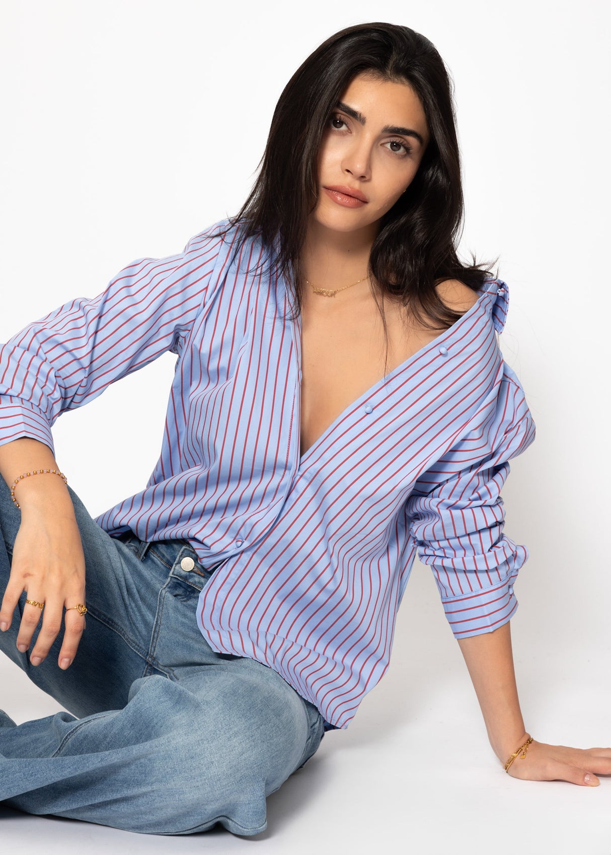 Striped bow blouse - blue