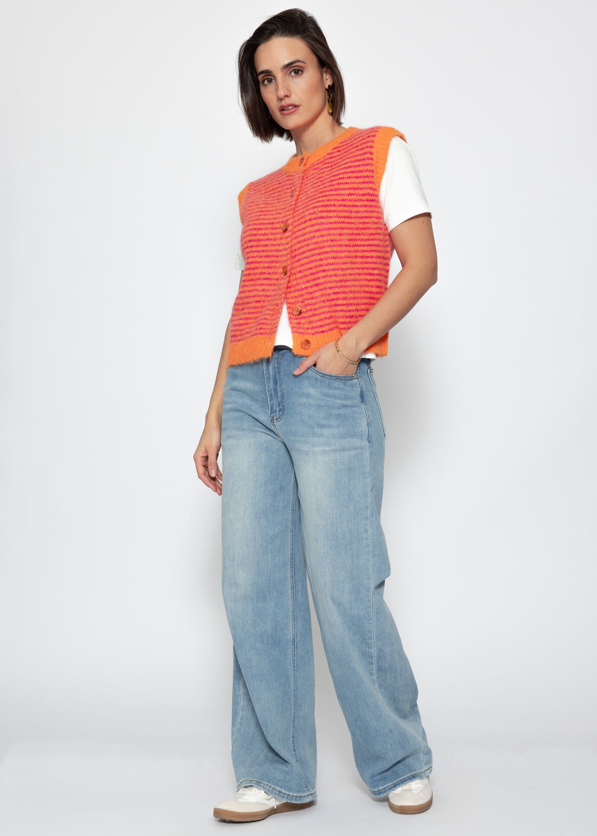 Striped knitted vest - orange