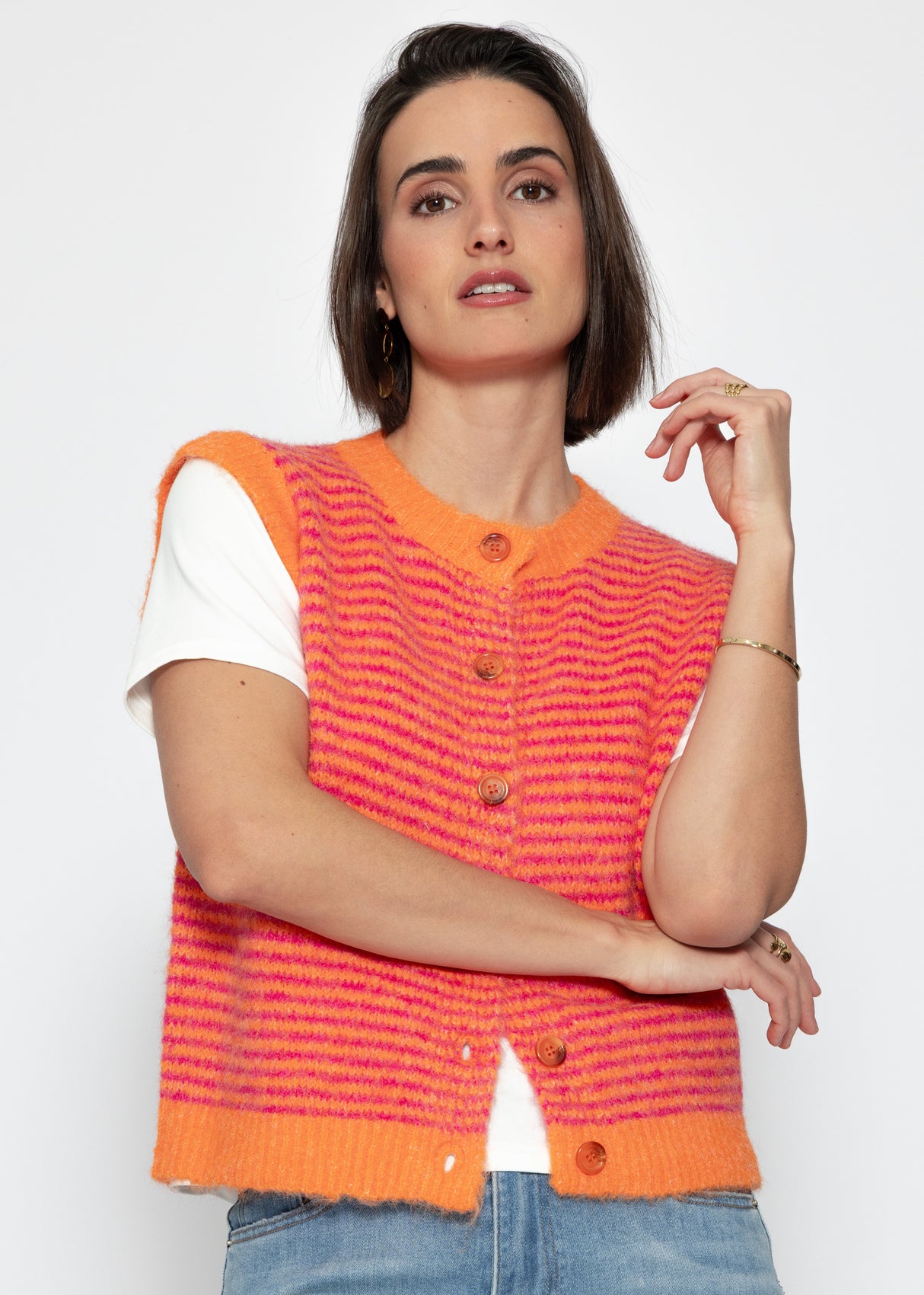 Striped knitted vest - orange
