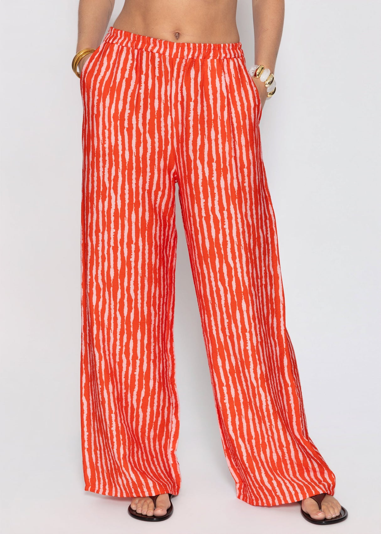 Gestreifte Viskose Hose - orange