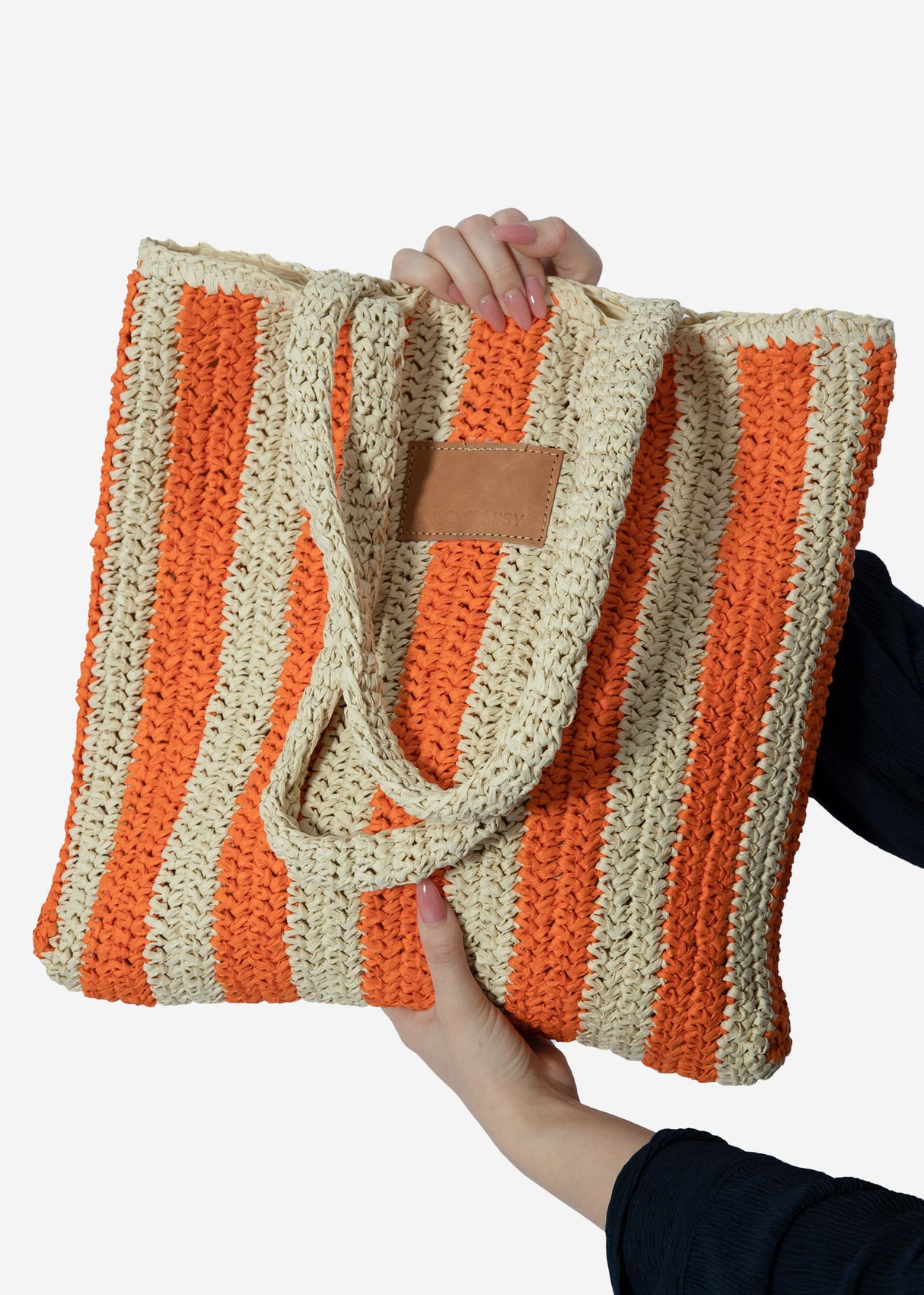 Gestreifter Bast-Shopper - orange