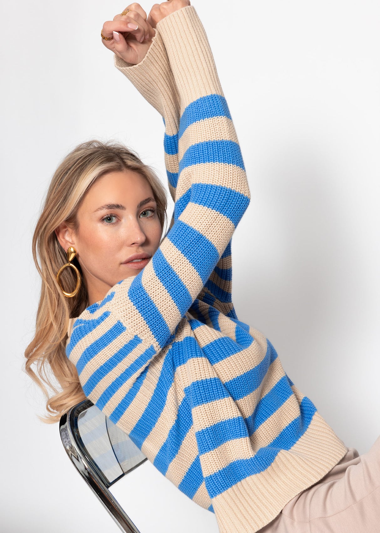 Striped cotton sweater - beige-blue