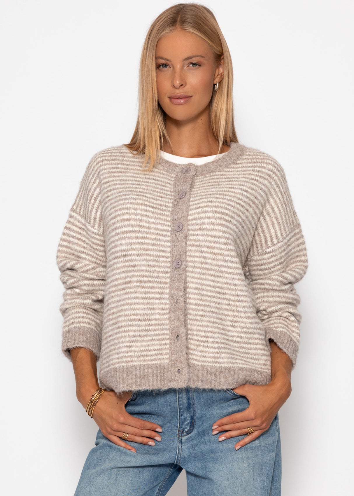 Gestreifter Cardigan - taupe