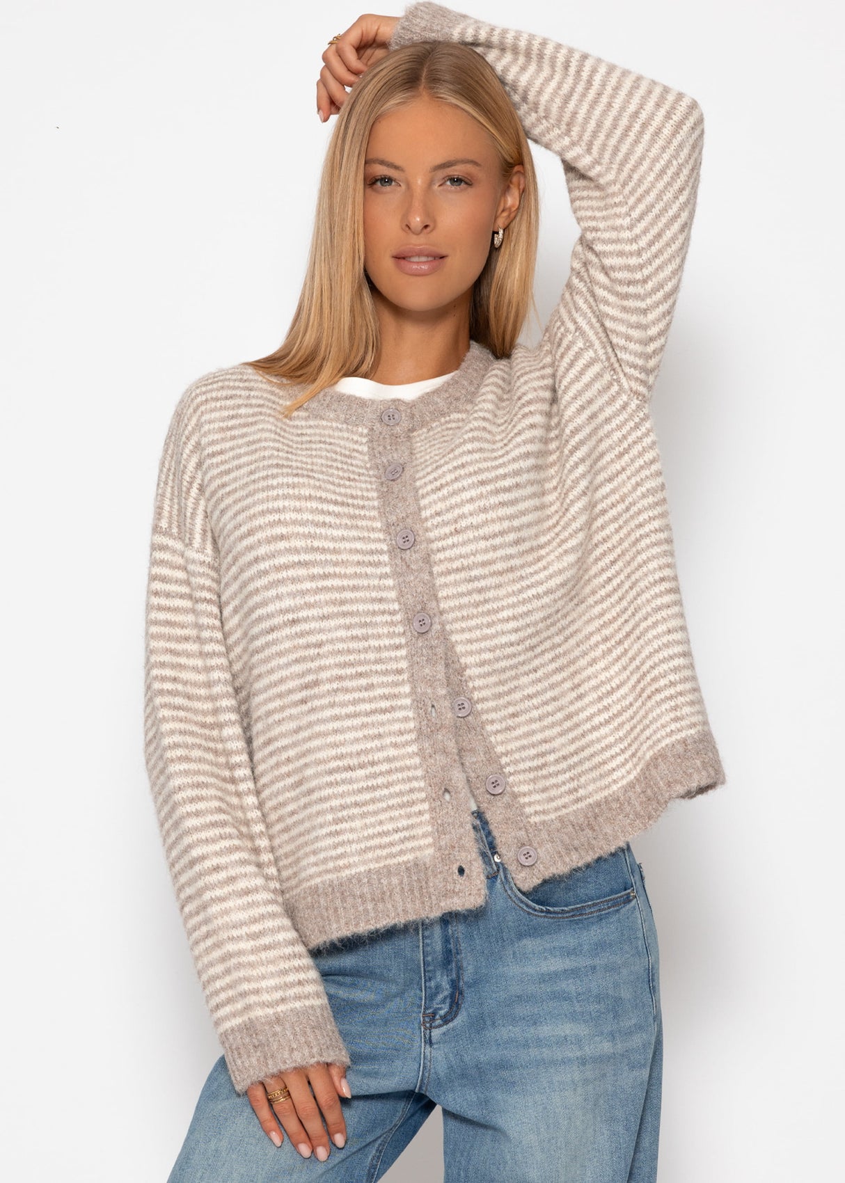 Gestreifter Cardigan - taupe