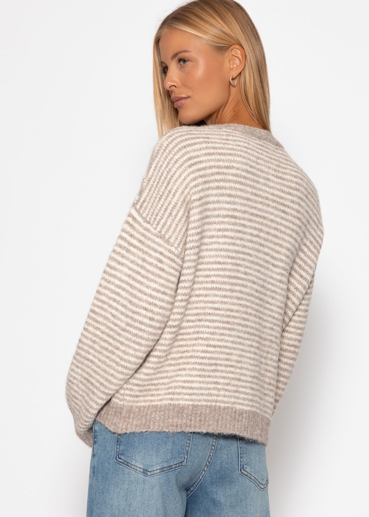 Gestreifter Cardigan - taupe