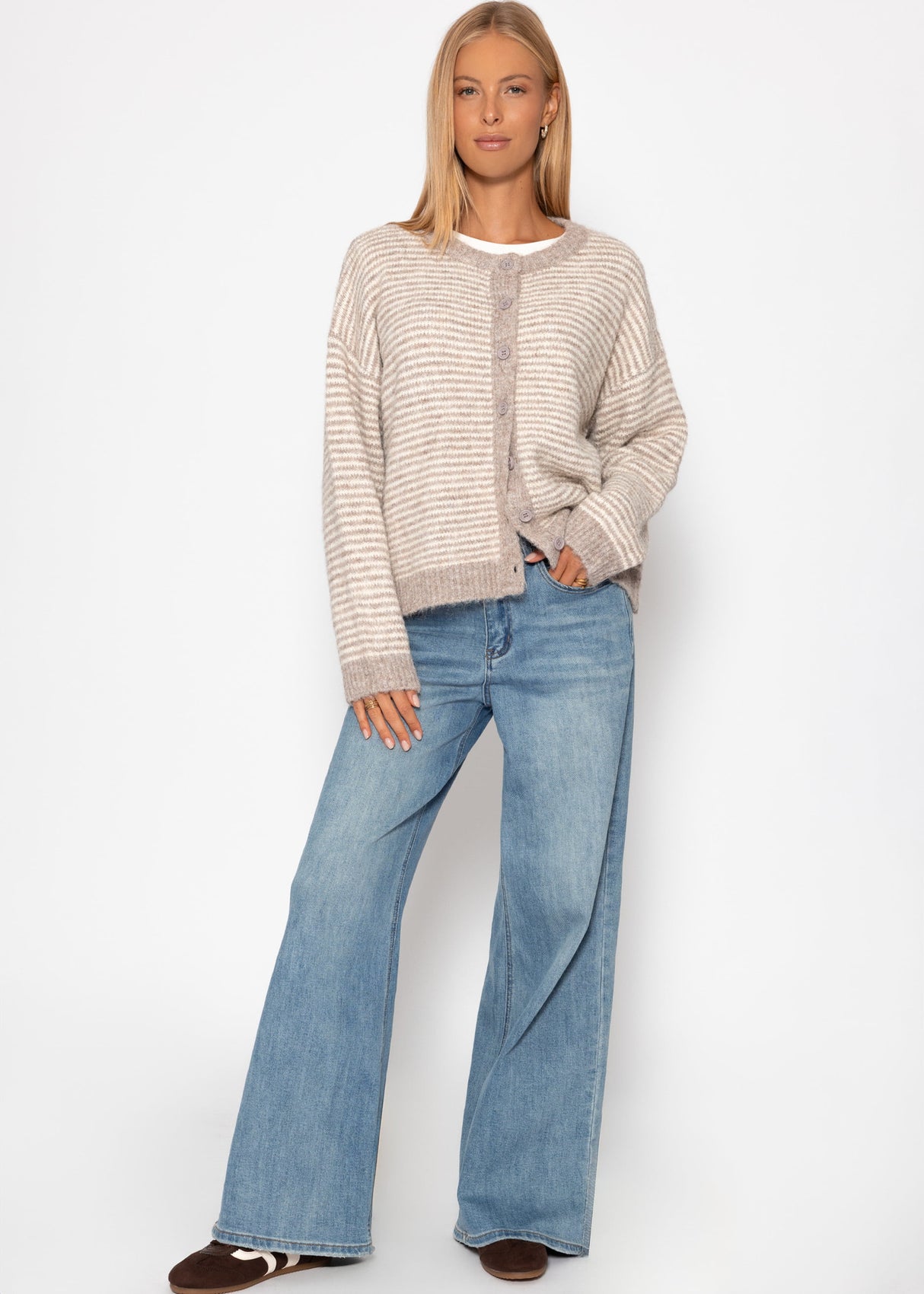 Gestreifter Cardigan - taupe