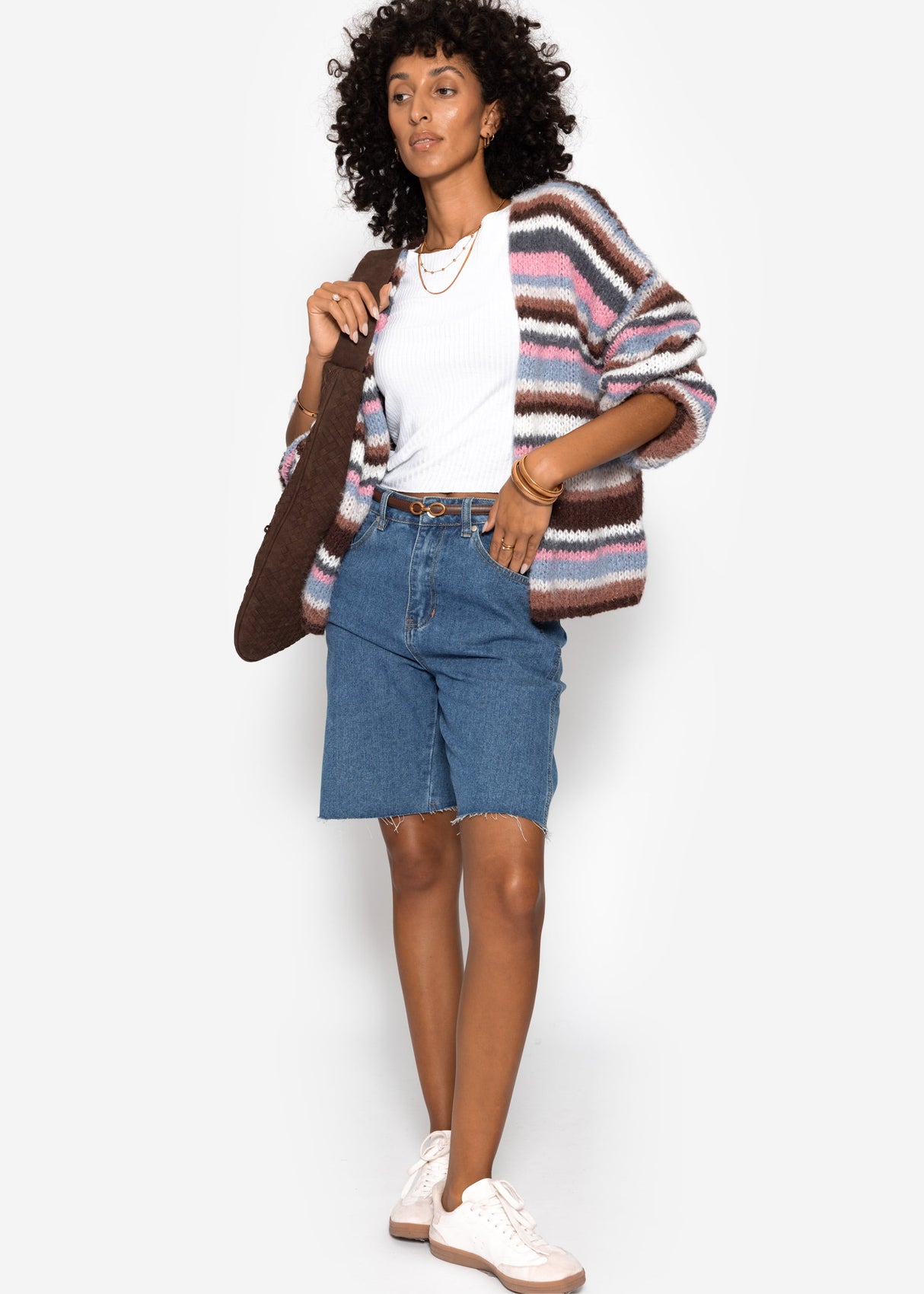 Gestreifter, mehrfarbiger Cardigan - braun