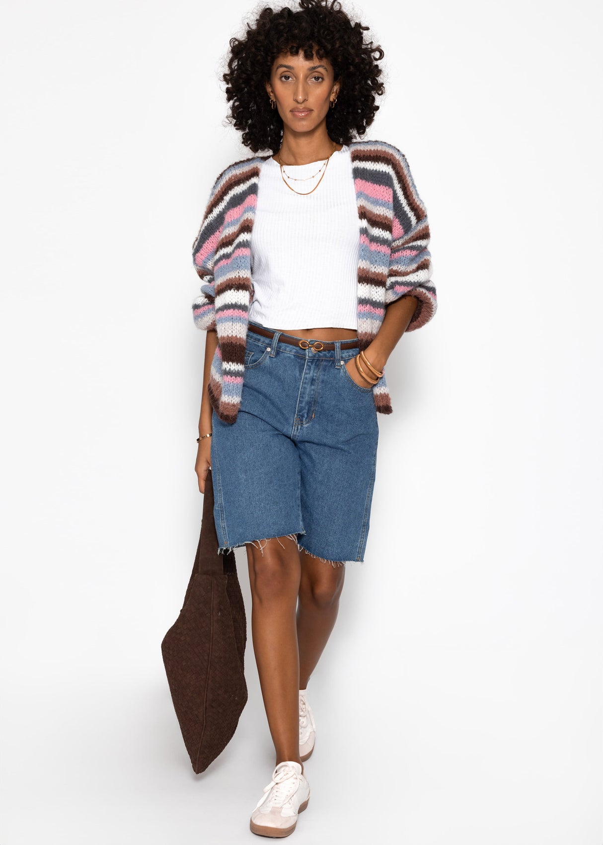 Gestreifter, mehrfarbiger Cardigan - braun