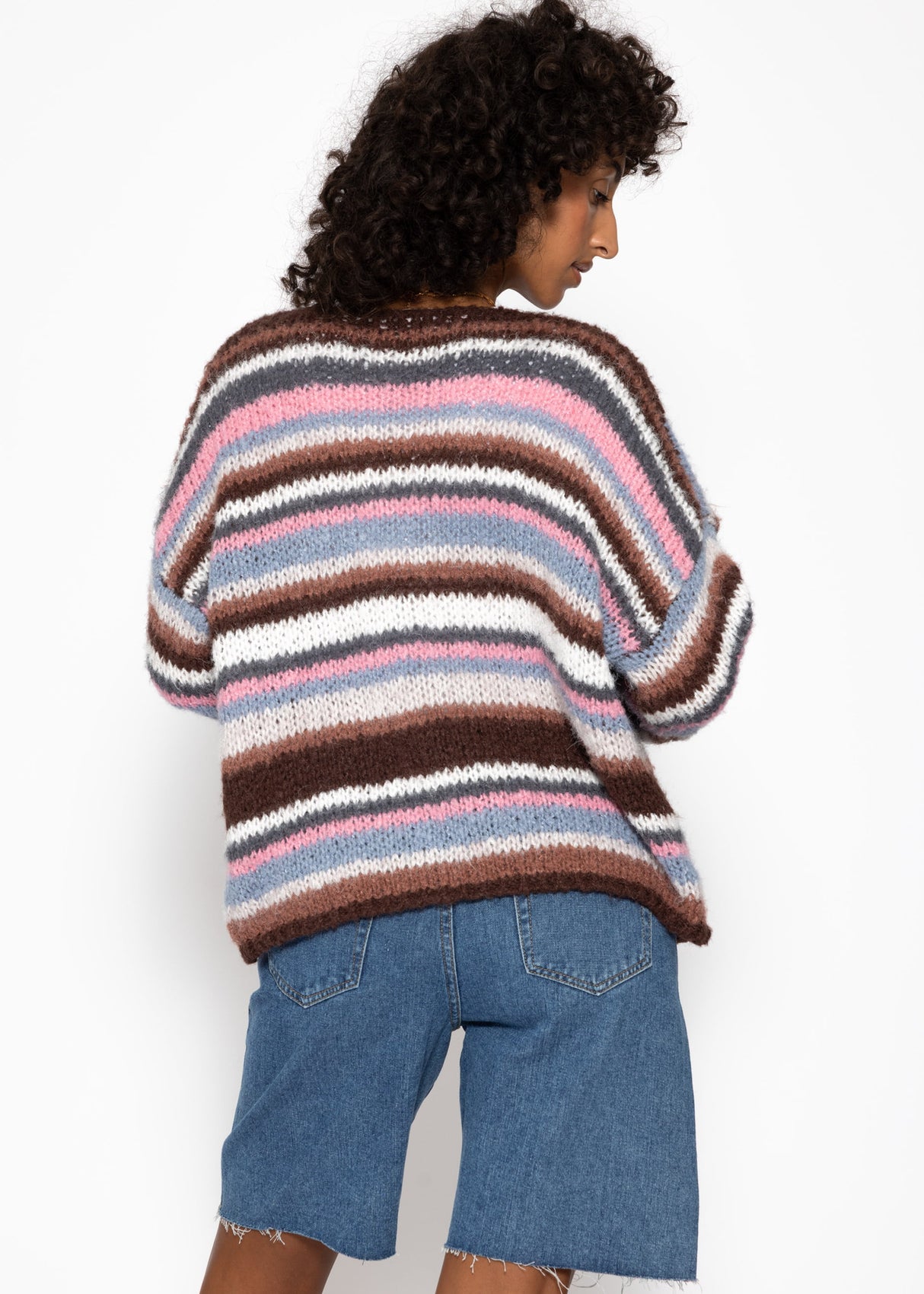Gestreifter, mehrfarbiger Cardigan - braun